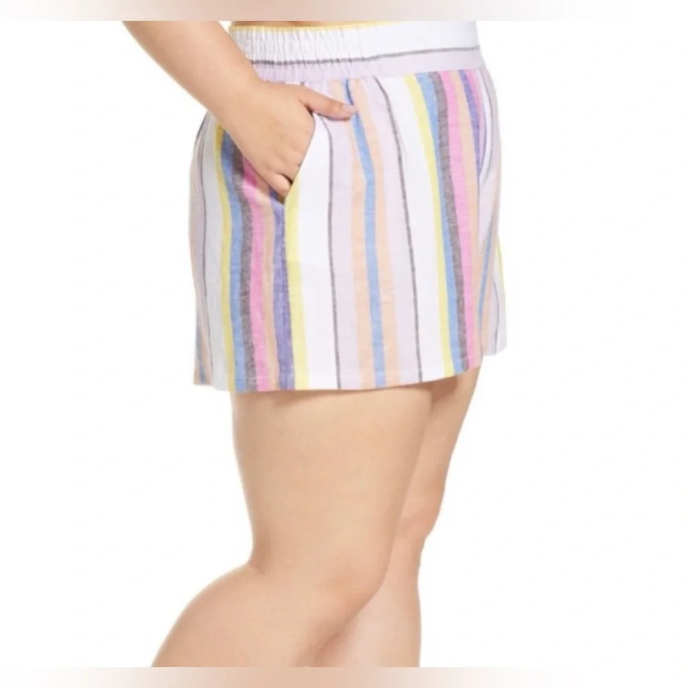 Striped‎ pull on stretchy elastic waist shorts S